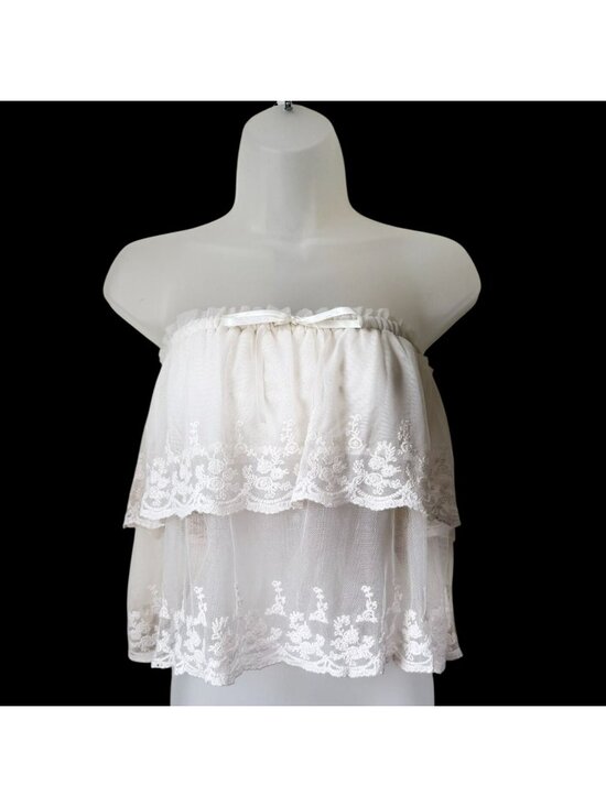 Free People Tops - NWT Free People White Lace Tiered Off-Shoulder Crop Top Women's Medium